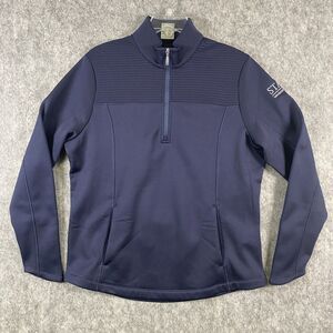 Callaway NEW Womens Navy Med Fleece Long Sleeve Golf 1/4 Zip Mock Neck Top Logo